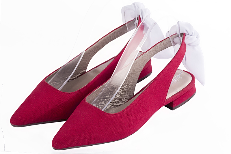 Raspberry red women's slingback shoes. Pointed toe. Flat block heels. Front view - Florence KOOIJMAN